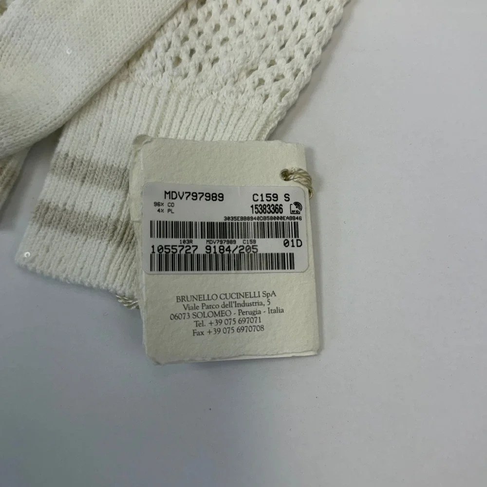 Brunello Cucinelli White Open Knit Sequin Socks MDV797989 Small NWT Made Italy
